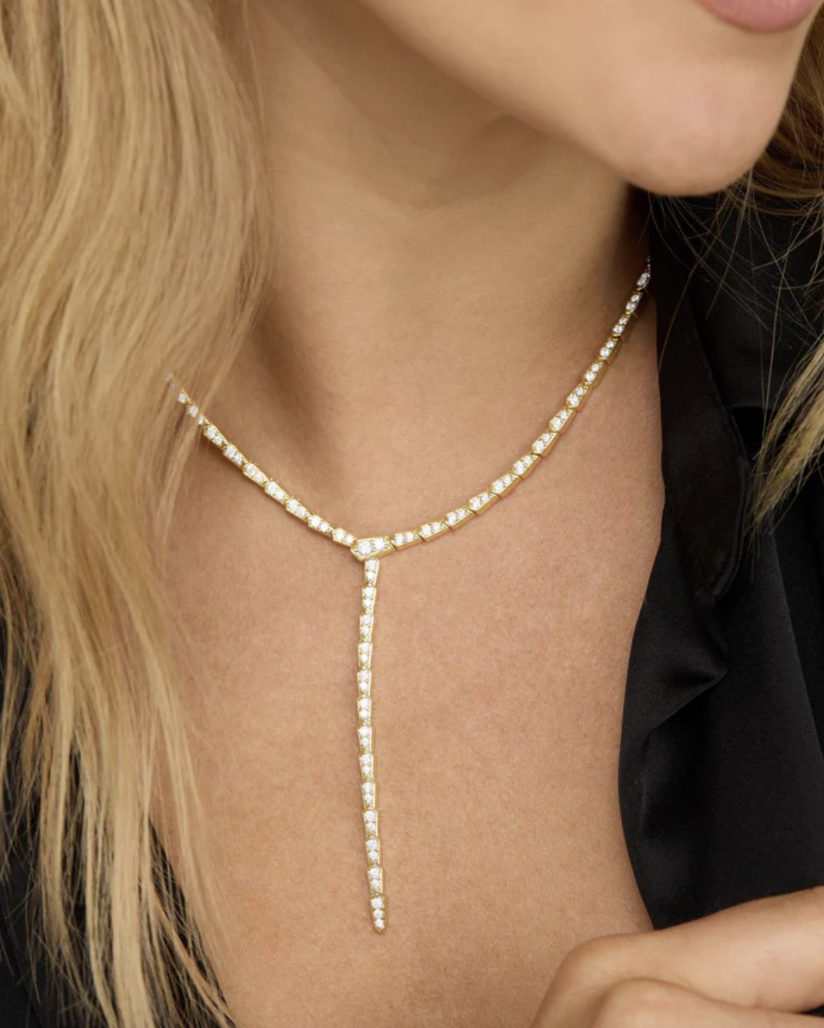Melinda Maria Pave Serpent Lariat Necklace