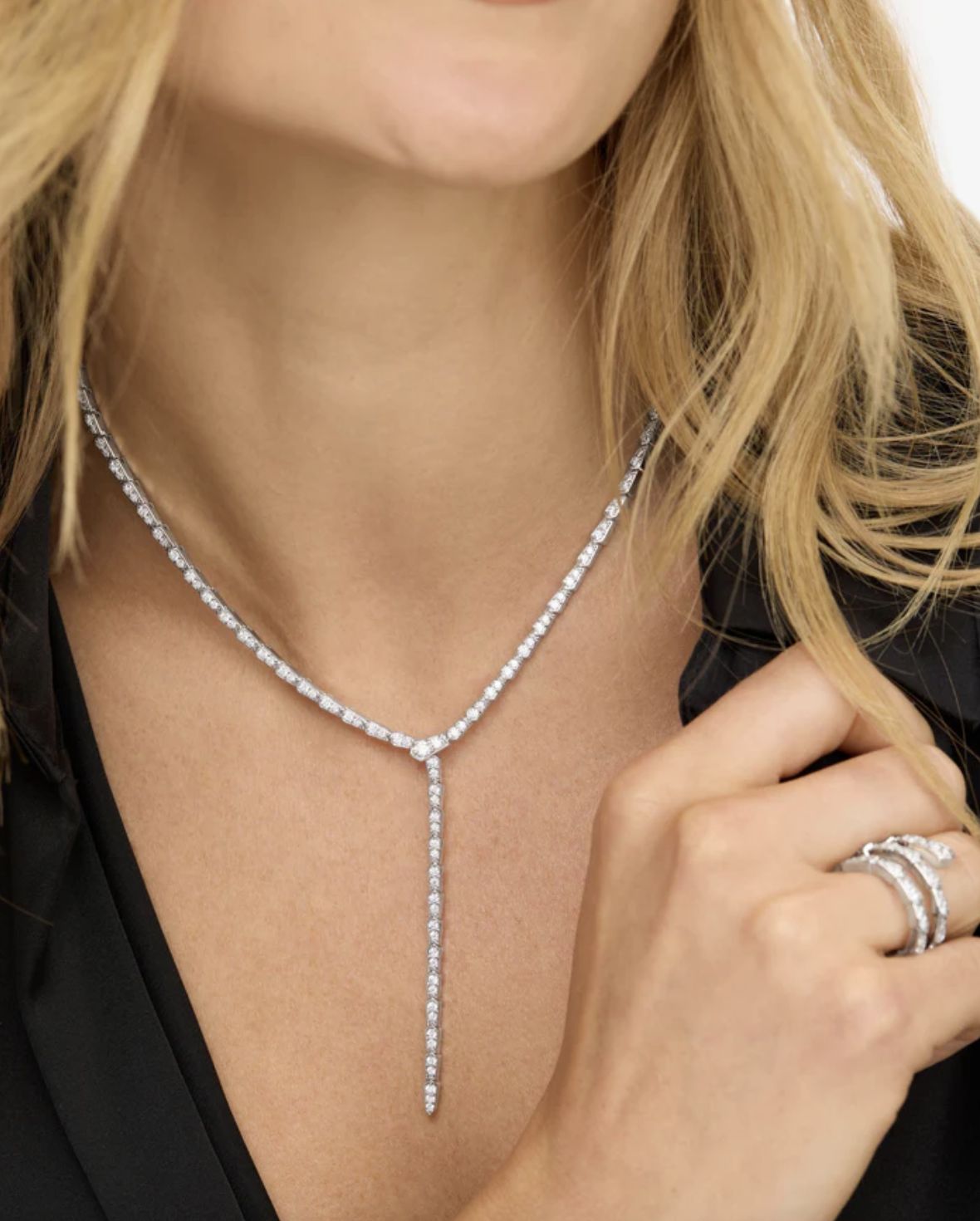 Melinda Maria Pave Serpent Lariat Necklace