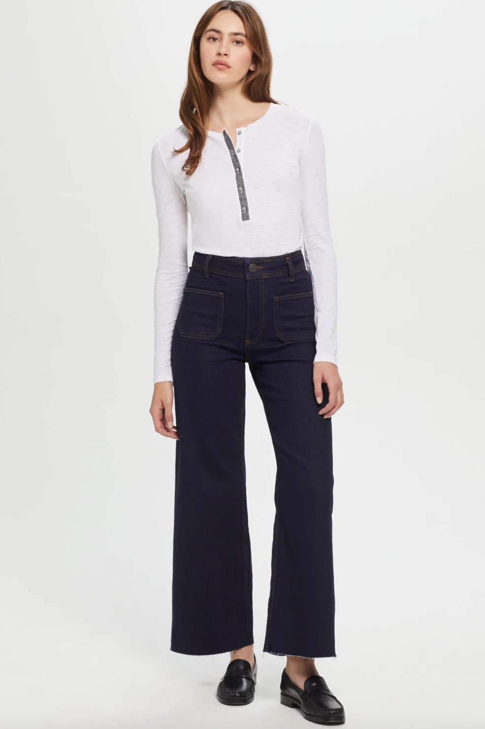 Goldie Long Sleeve Shimmer Placket Henley
