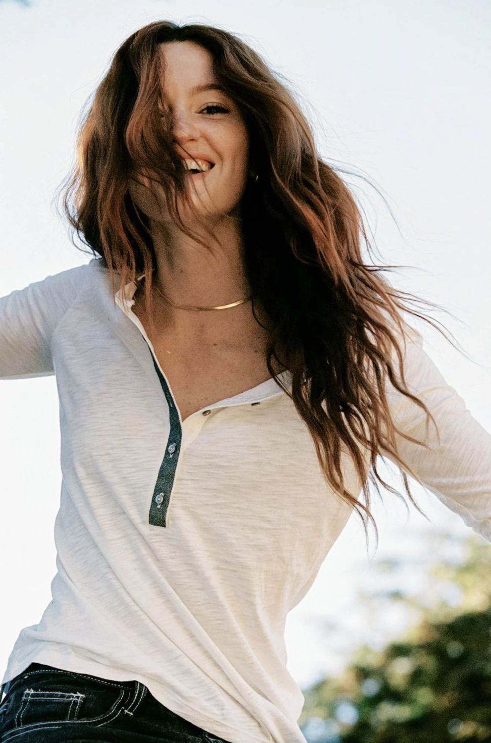 Goldie Long Sleeve Shimmer Placket Henley