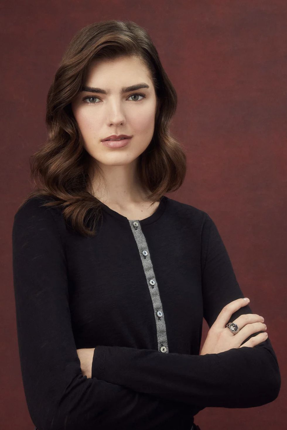 Goldie Long Sleeve Shimmer Placket Henley