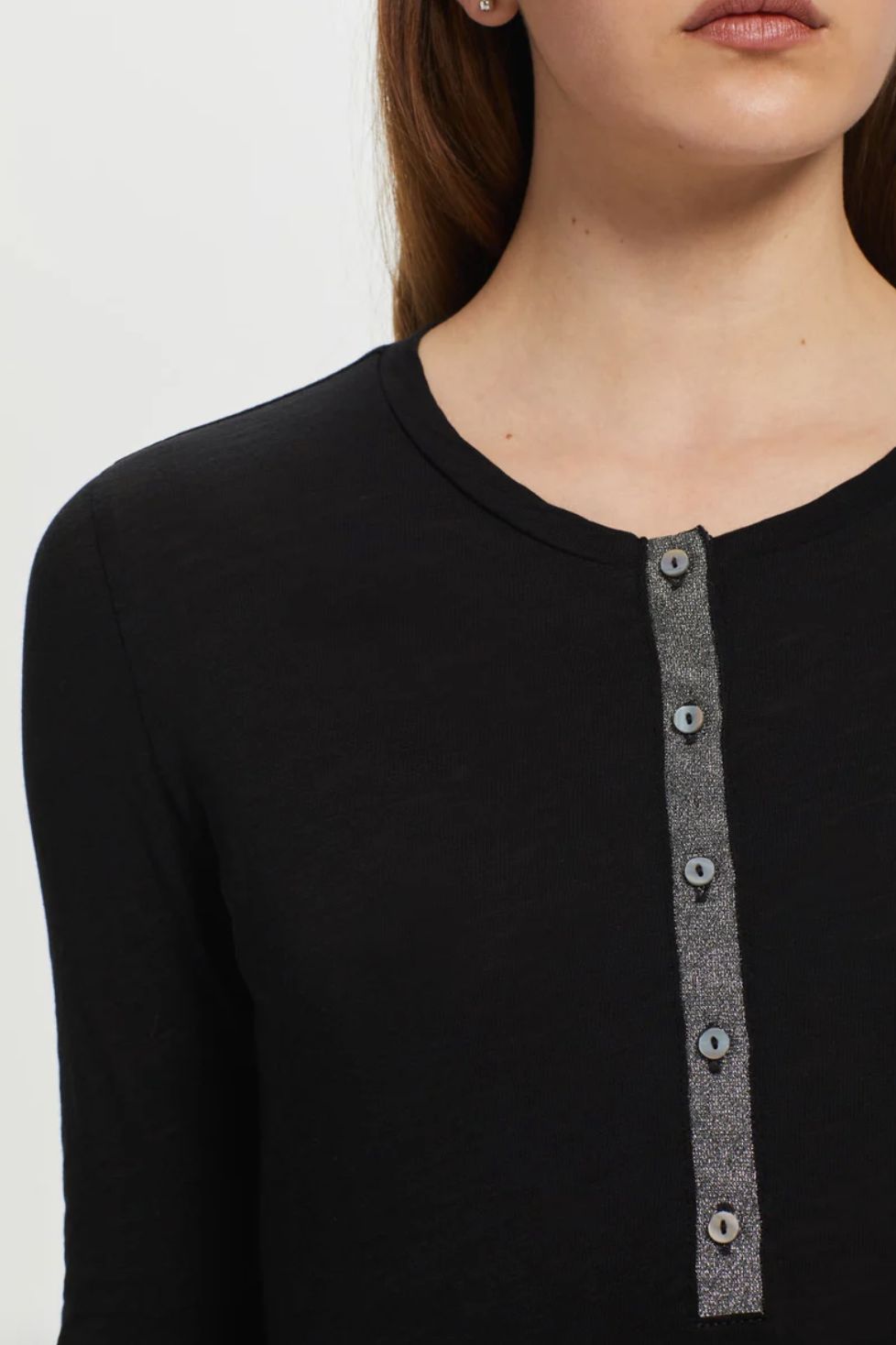 Goldie Long Sleeve Shimmer Placket Henley