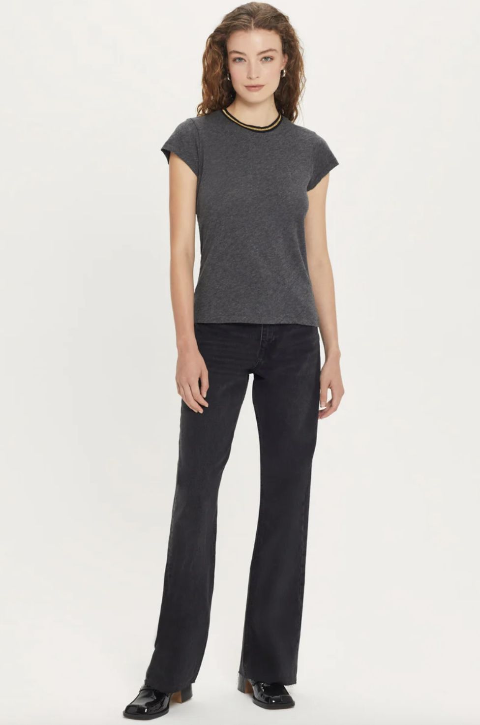 Goldie Short Sleeve Charcoal Tipped Ringer Tee