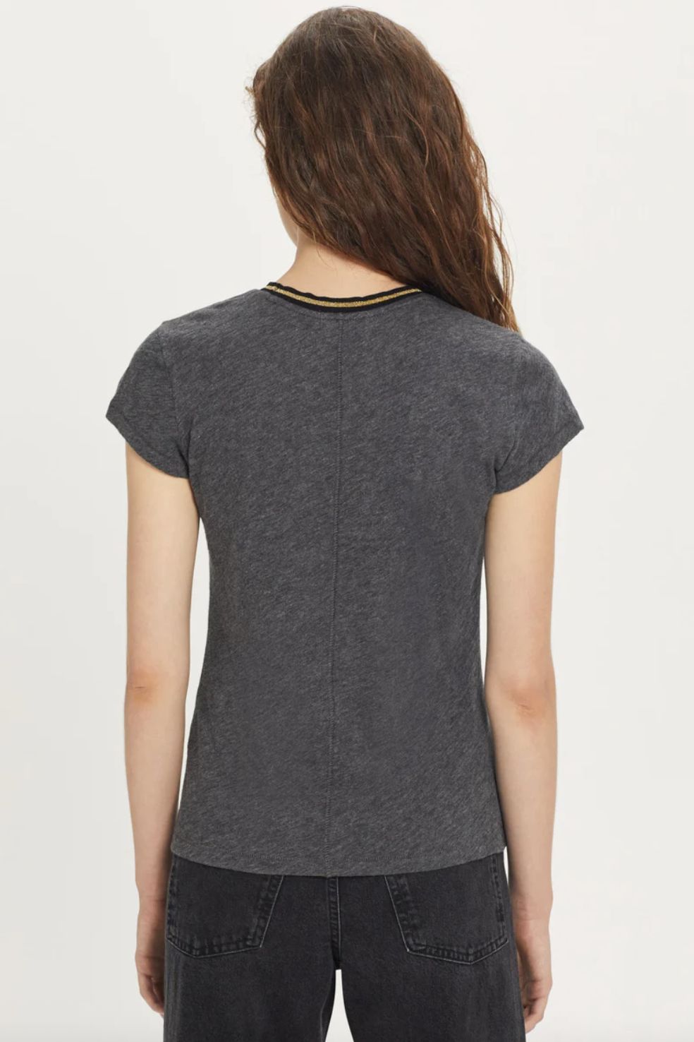 Goldie Short Sleeve Charcoal Tipped Ringer Tee