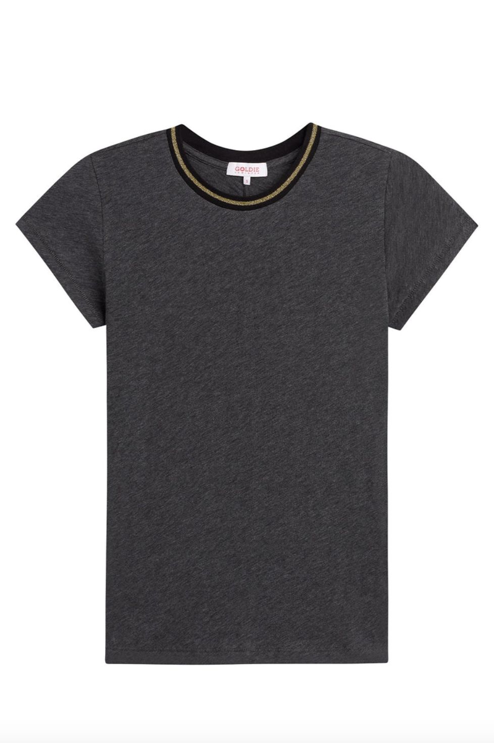 Goldie Short Sleeve Charcoal Tipped Ringer Tee