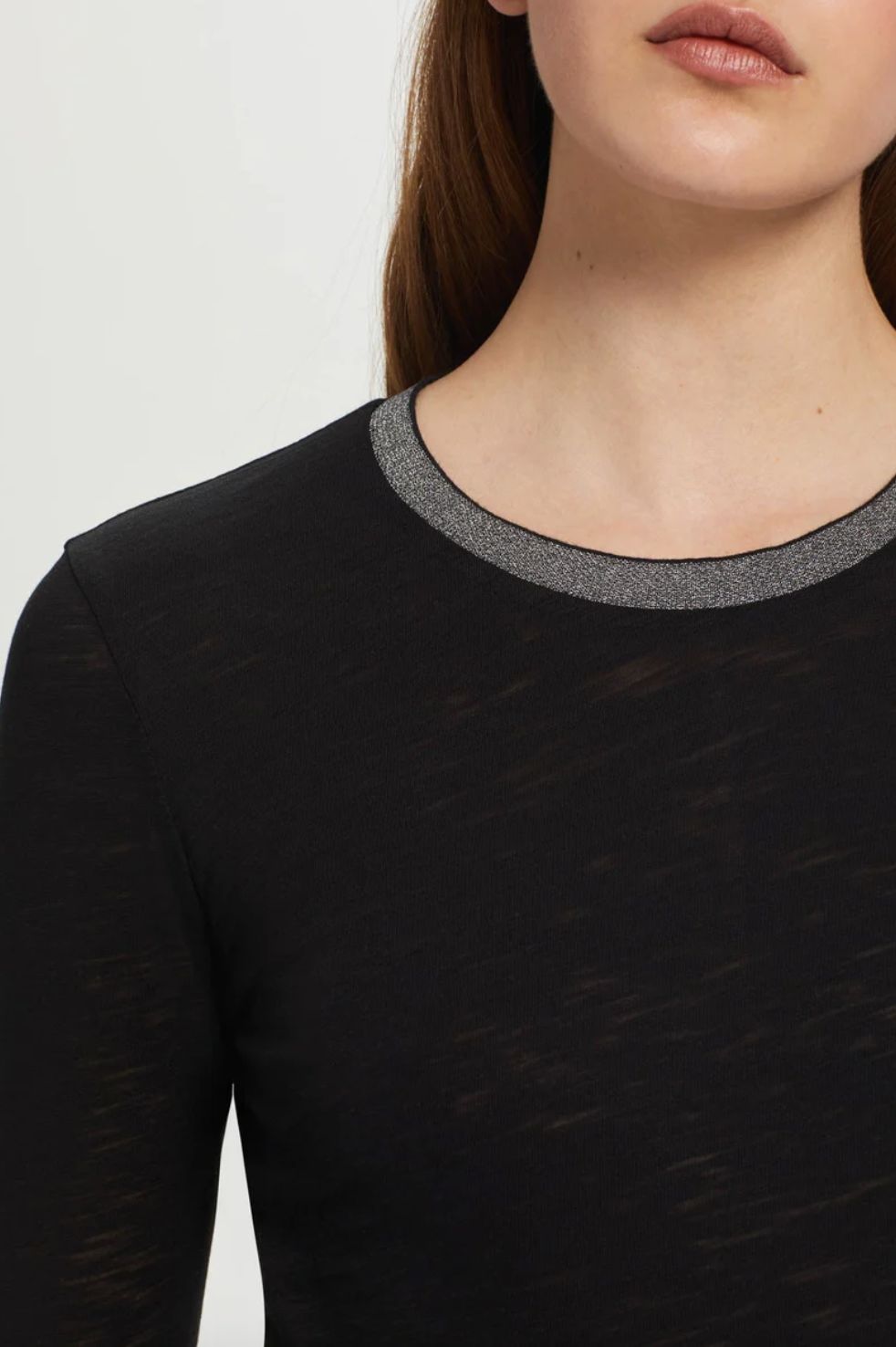 Goldie Silver Metallic Tip Long Sleeve Black Tee