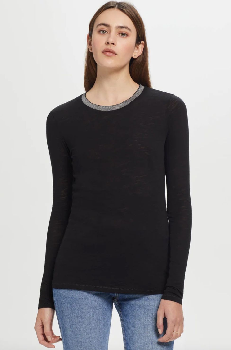 Goldie Silver Metallic Tip Long Sleeve Black Tee