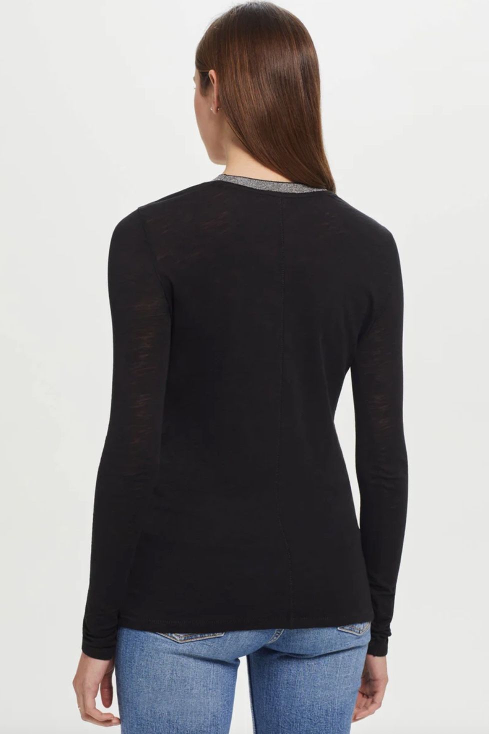 Goldie Silver Metallic Tip Long Sleeve Black Tee