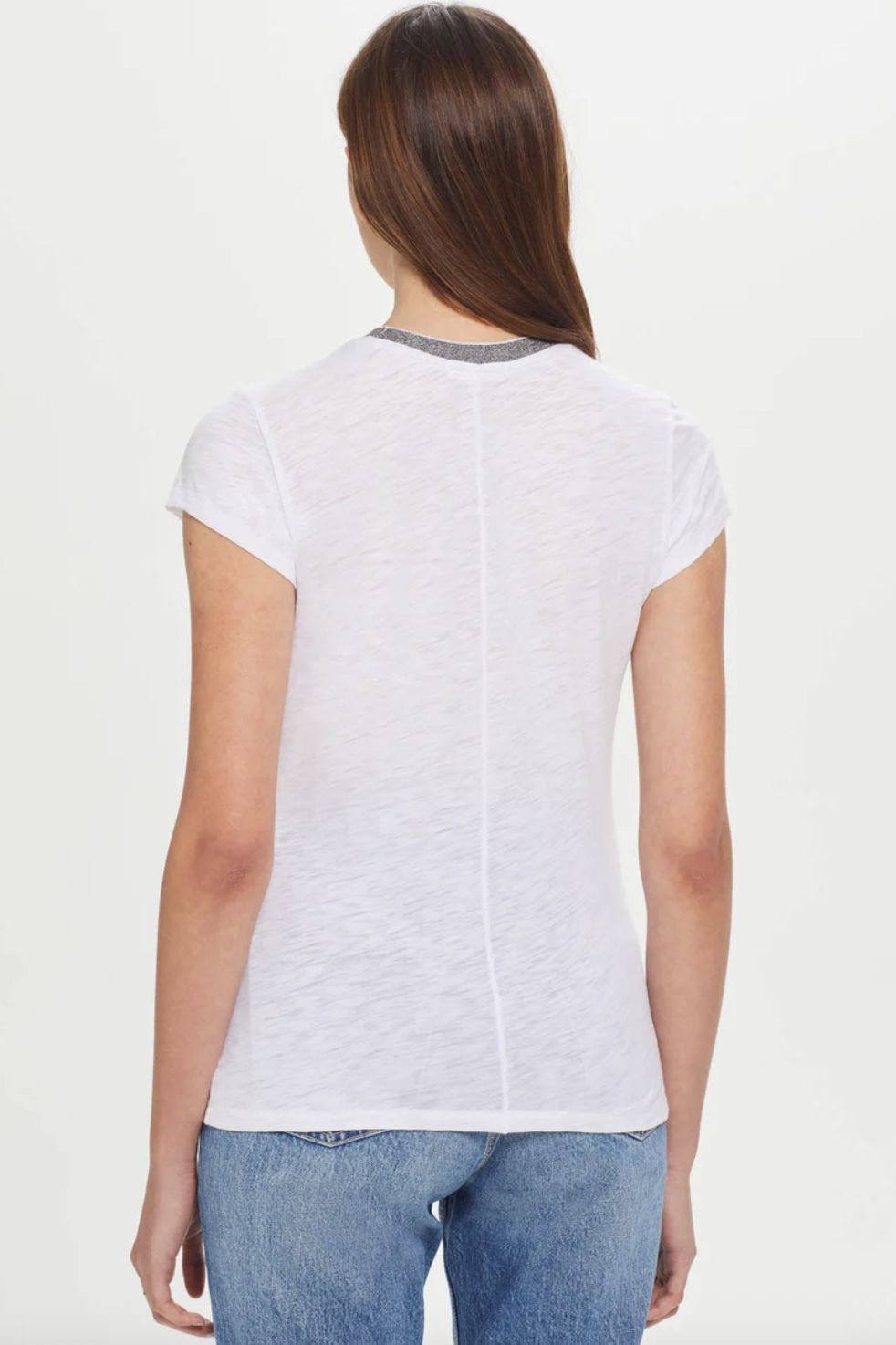 Goldie Short Sleeve White Metallic Ringer Tee