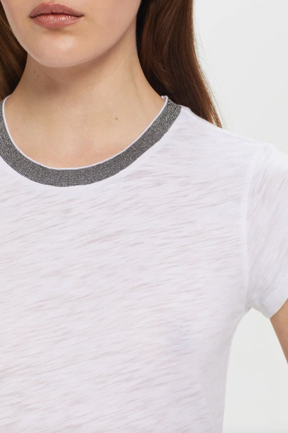 Goldie Short Sleeve White Metallic Ringer Tee