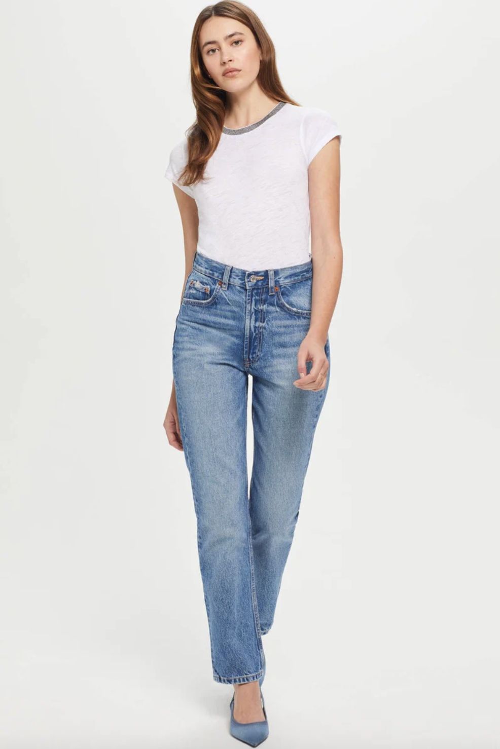 Goldie Short Sleeve White Metallic Ringer Tee