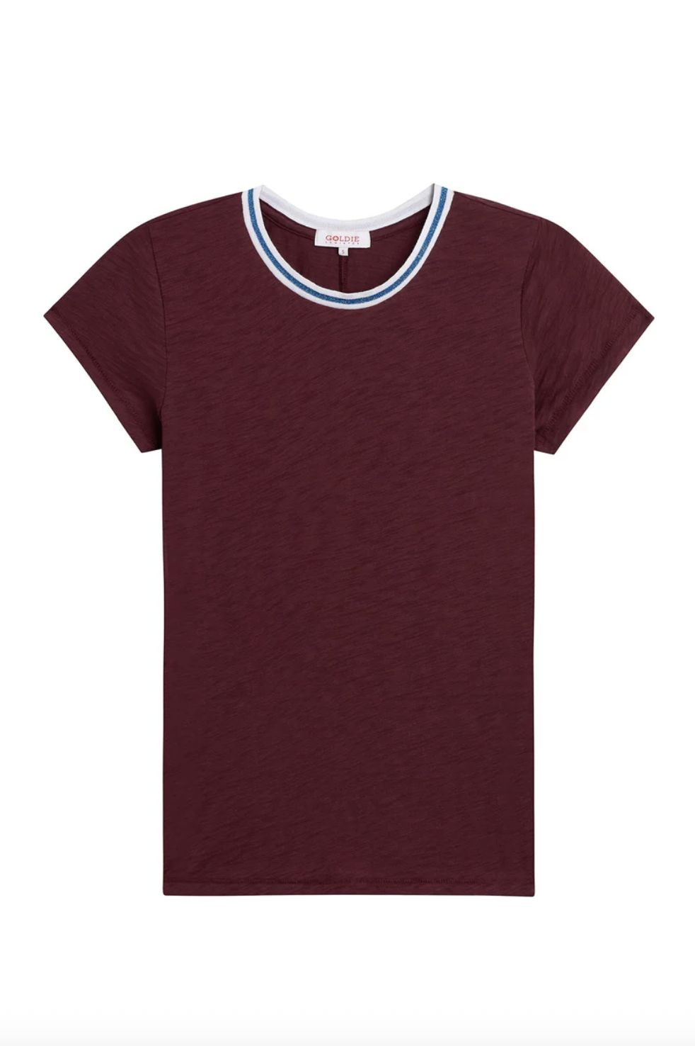 Goldie Short Sleeve Bordeaux Tipped Ringer Tee