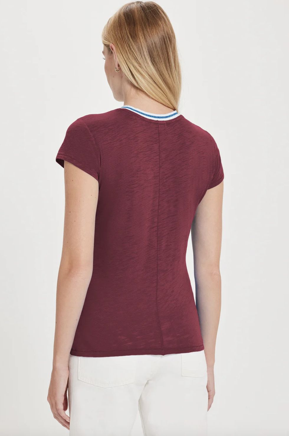 Goldie Short Sleeve Bordeaux Tipped Ringer Tee