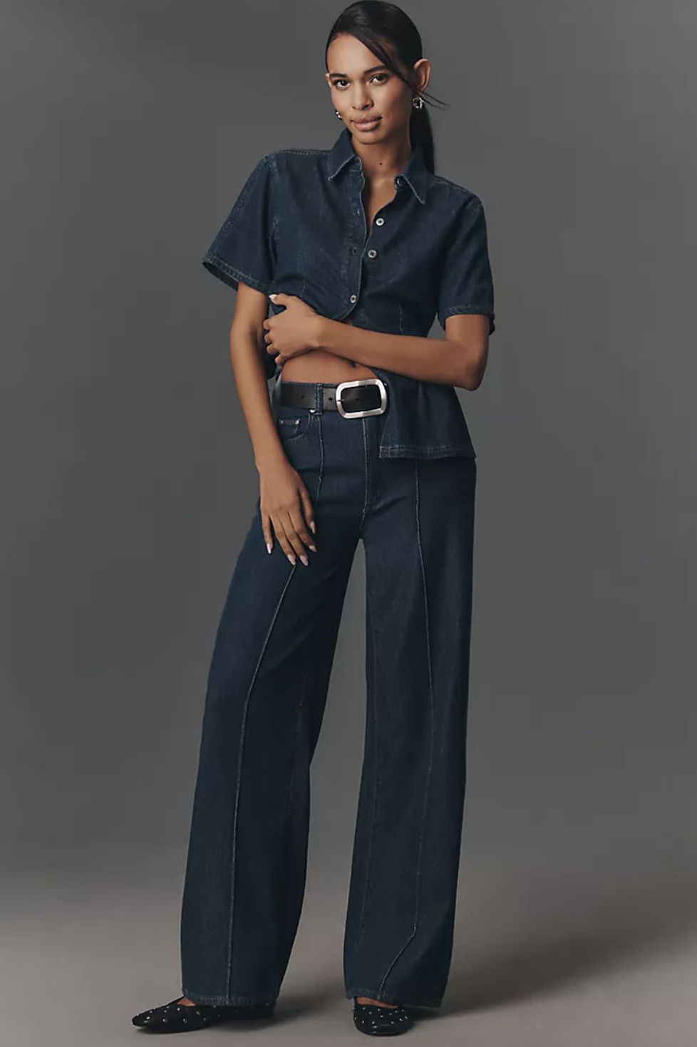 DL1961 Hepburn Wide Leg Pintuck Jean in Inkwell