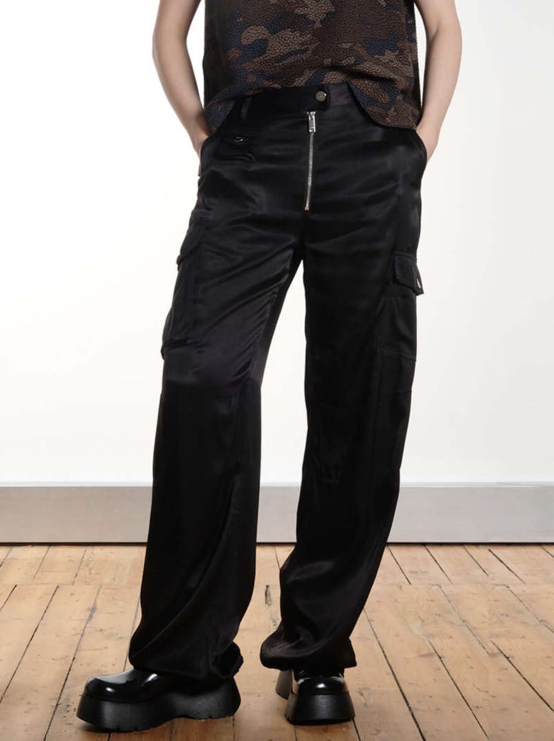 Ganni Washed Satin Black Pant