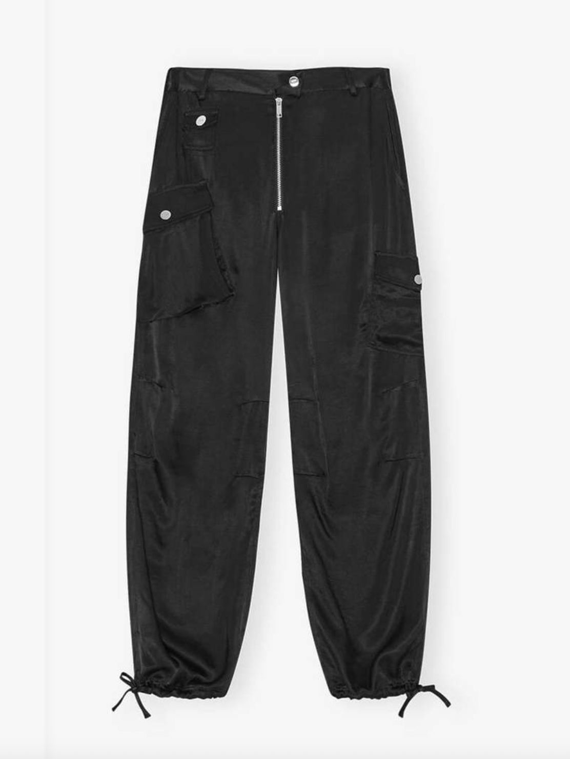 Ganni Washed Satin Black Pant