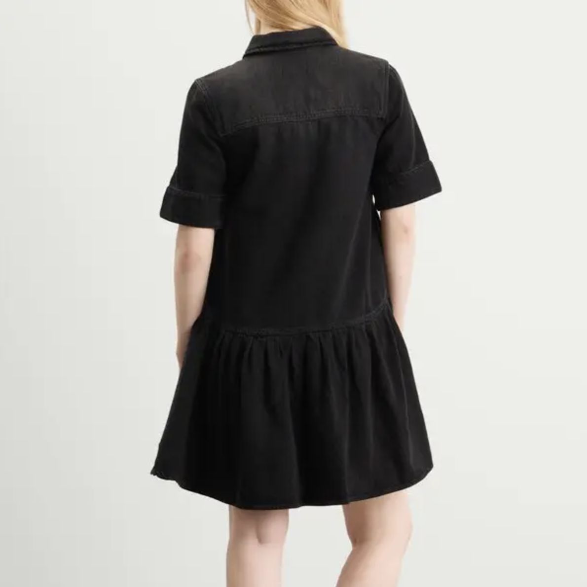 Ganni Soft Rigid Denim Mini Dress in Washed Black