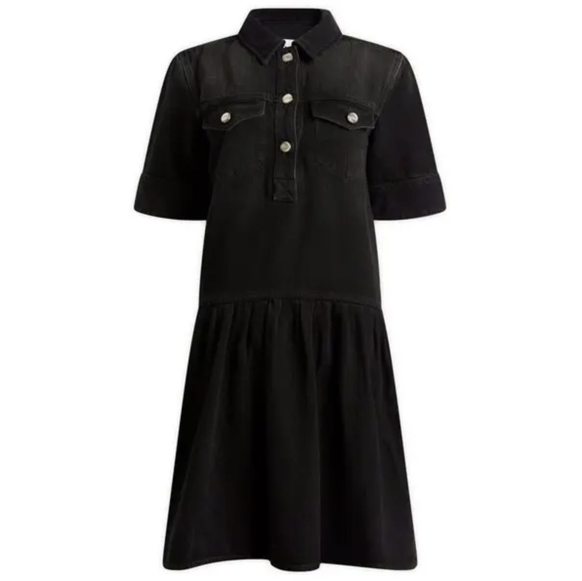 Ganni Soft Rigid Denim Mini Dress in Washed Black