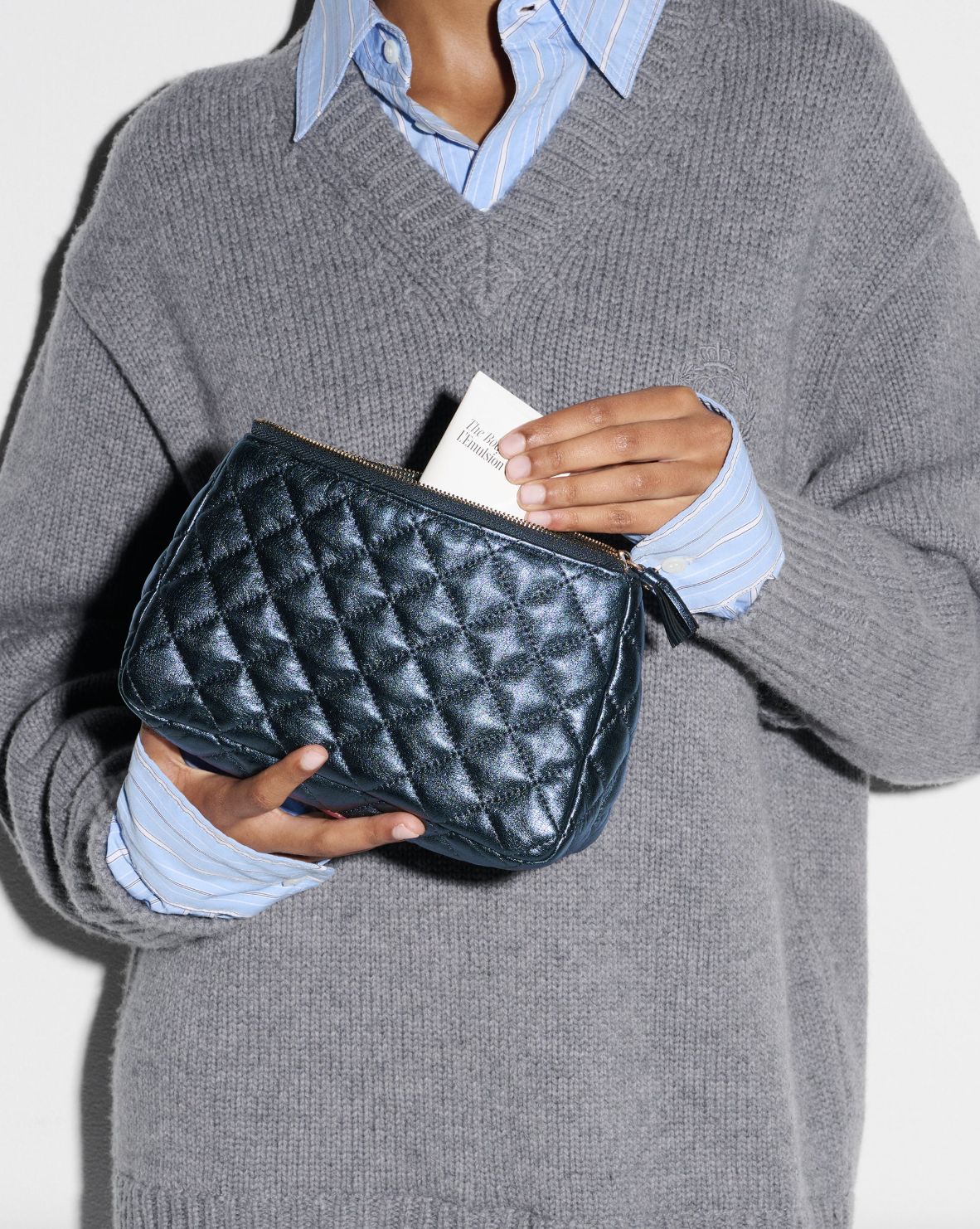 MZ Wallace Medium Luna Cosmetic in Midnight Metallic Leather