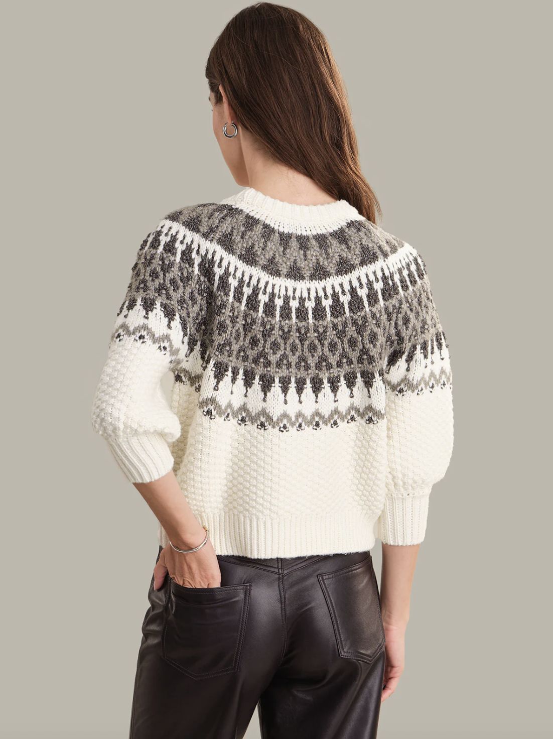 525 America Alora Puff Sleeve Fair Isle Sweater