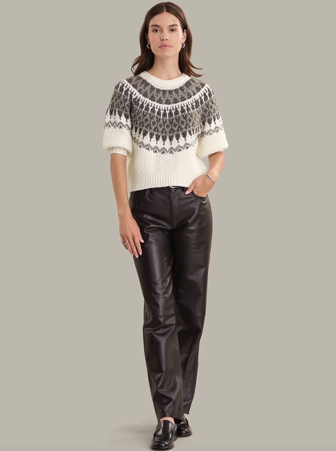 525 America Alora Puff Sleeve Fair Isle Sweater