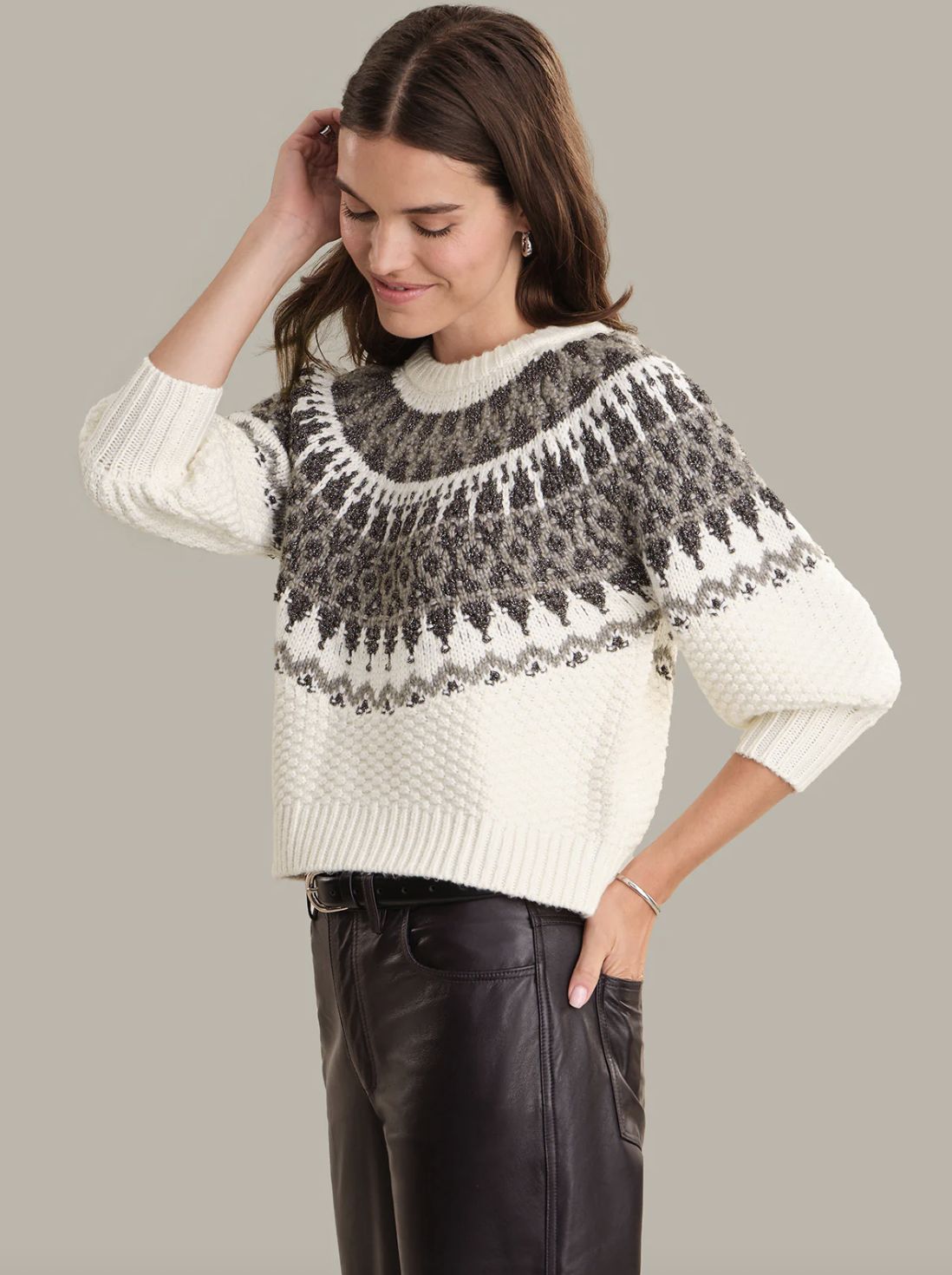525 America Alora Puff Sleeve Fair Isle Sweater