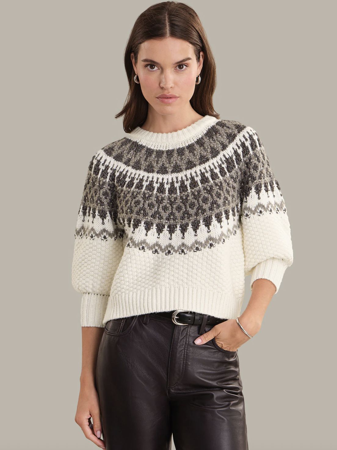 525 America Alora Puff Sleeve Fair Isle Sweater