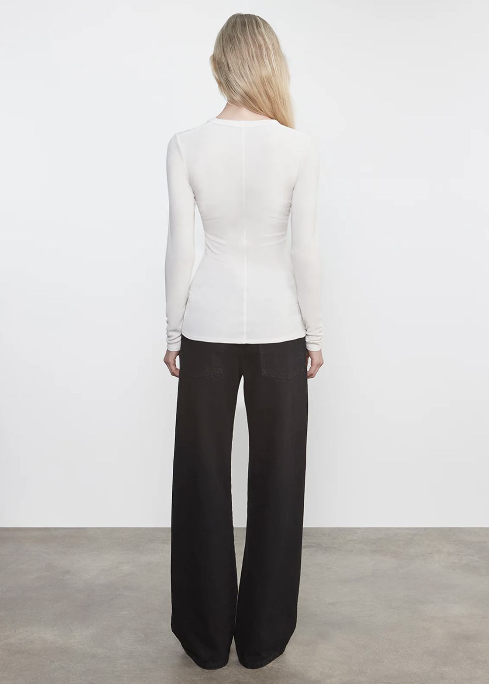 Enza Costa Rib Bold Long Sleeve U Tee in Chalk