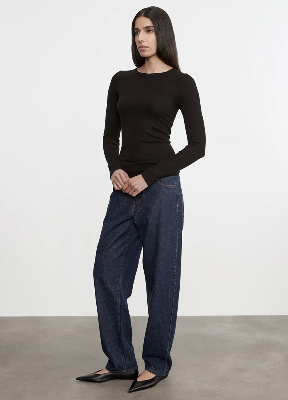 Enza Costa Silk Knit Long Sleeve Crew Tee in Black