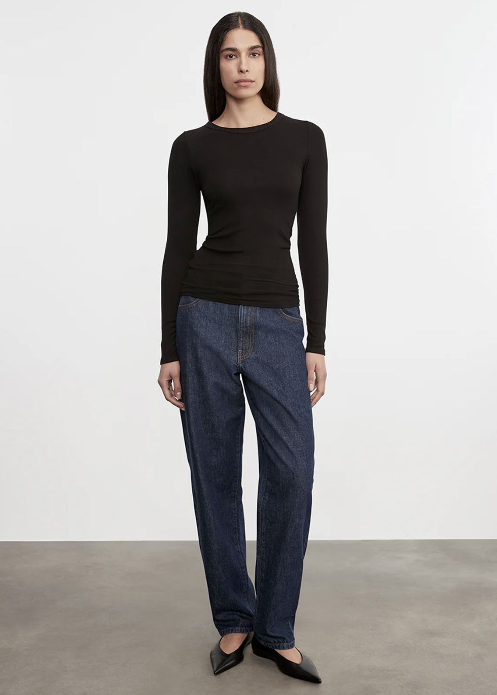 Enza Costa Silk Knit Long Sleeve Crew Tee in Black