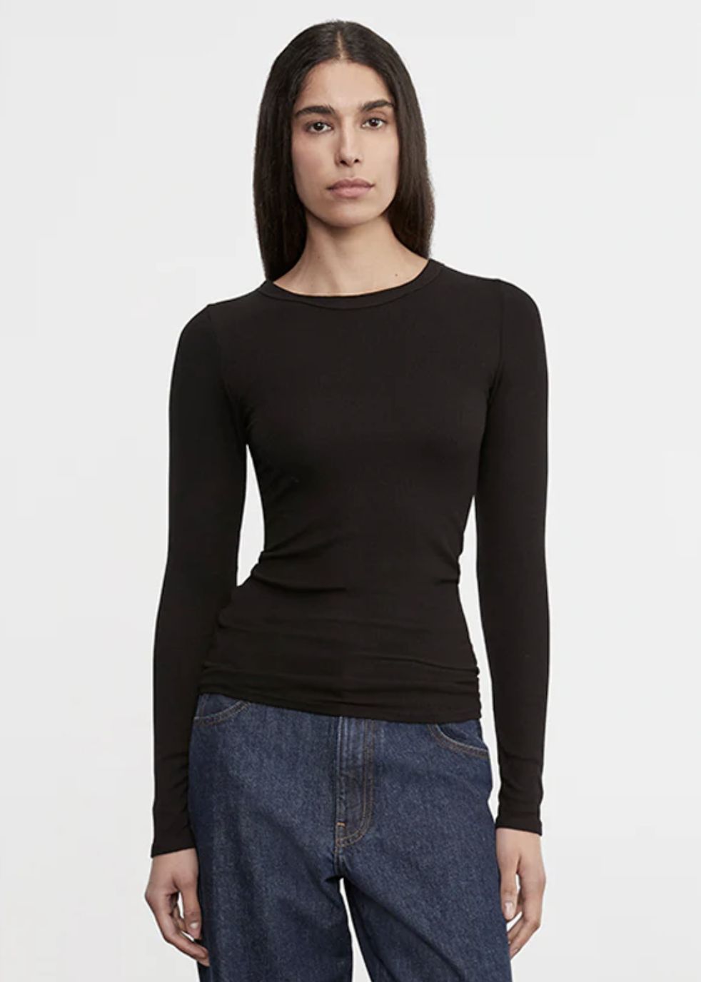 Enza Costa Silk Knit Long Sleeve Crew Tee in Black