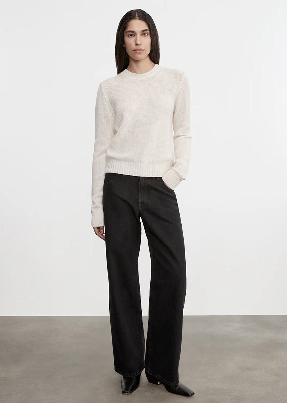 Enza Costa Cashmere Easy Crew Neck Sweater in Chalk