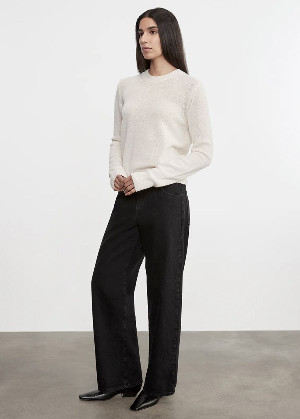 Enza Costa Cashmere Easy Crew Neck Sweater in Chalk