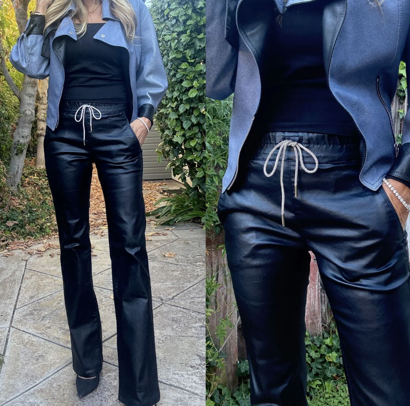 Bevy Flog Loren in Navy Vegan Pant with Crystal Tie