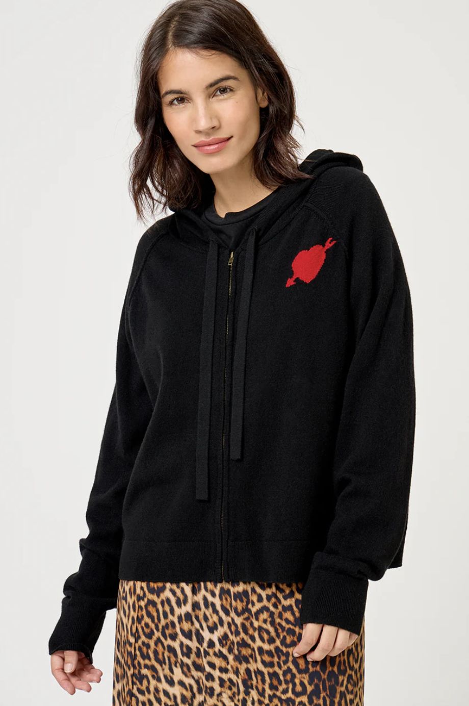 Five Hoodie With Heart Embellishment