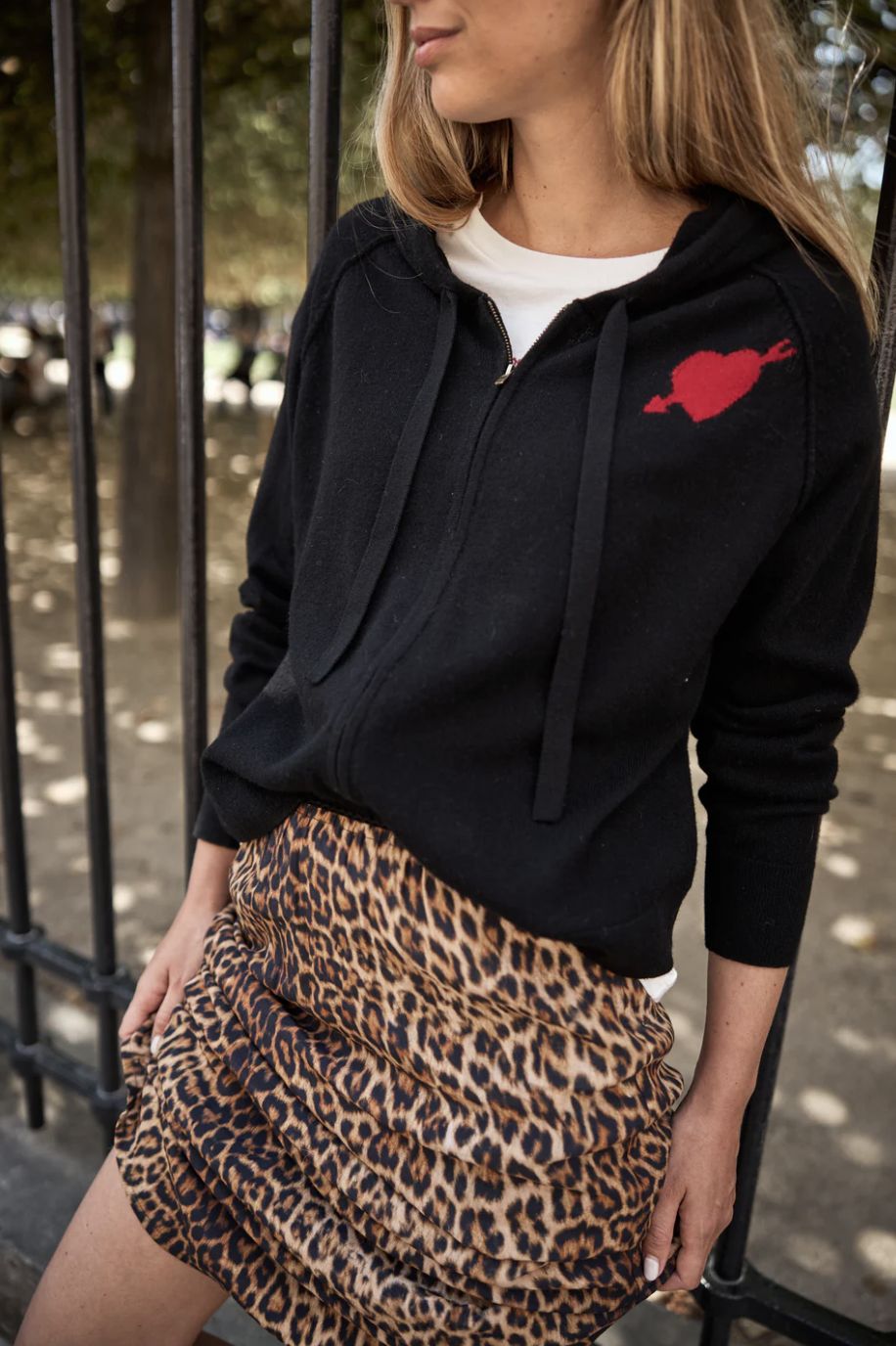 Five Hoodie With Heart Embellishment