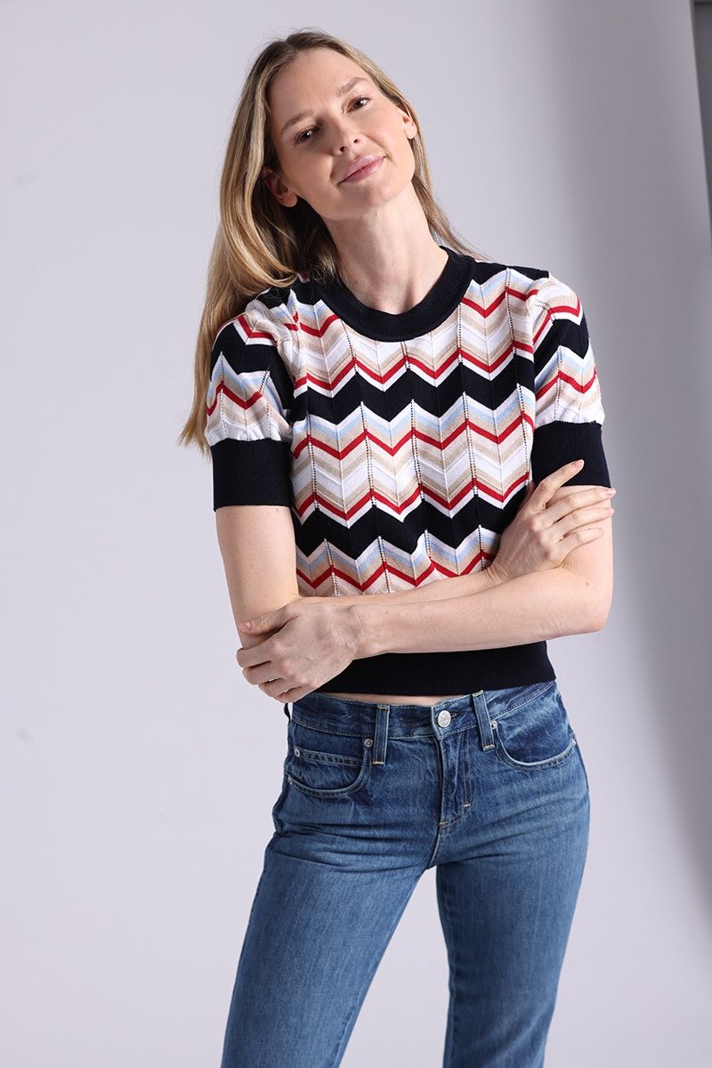 Minnie Rose Chevron Short Sleeve Crew