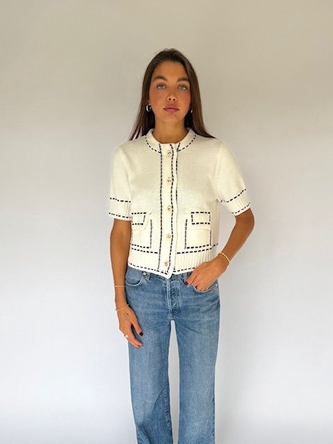 Archer Ivy Stitch Crew Short Sleeve Cardigan