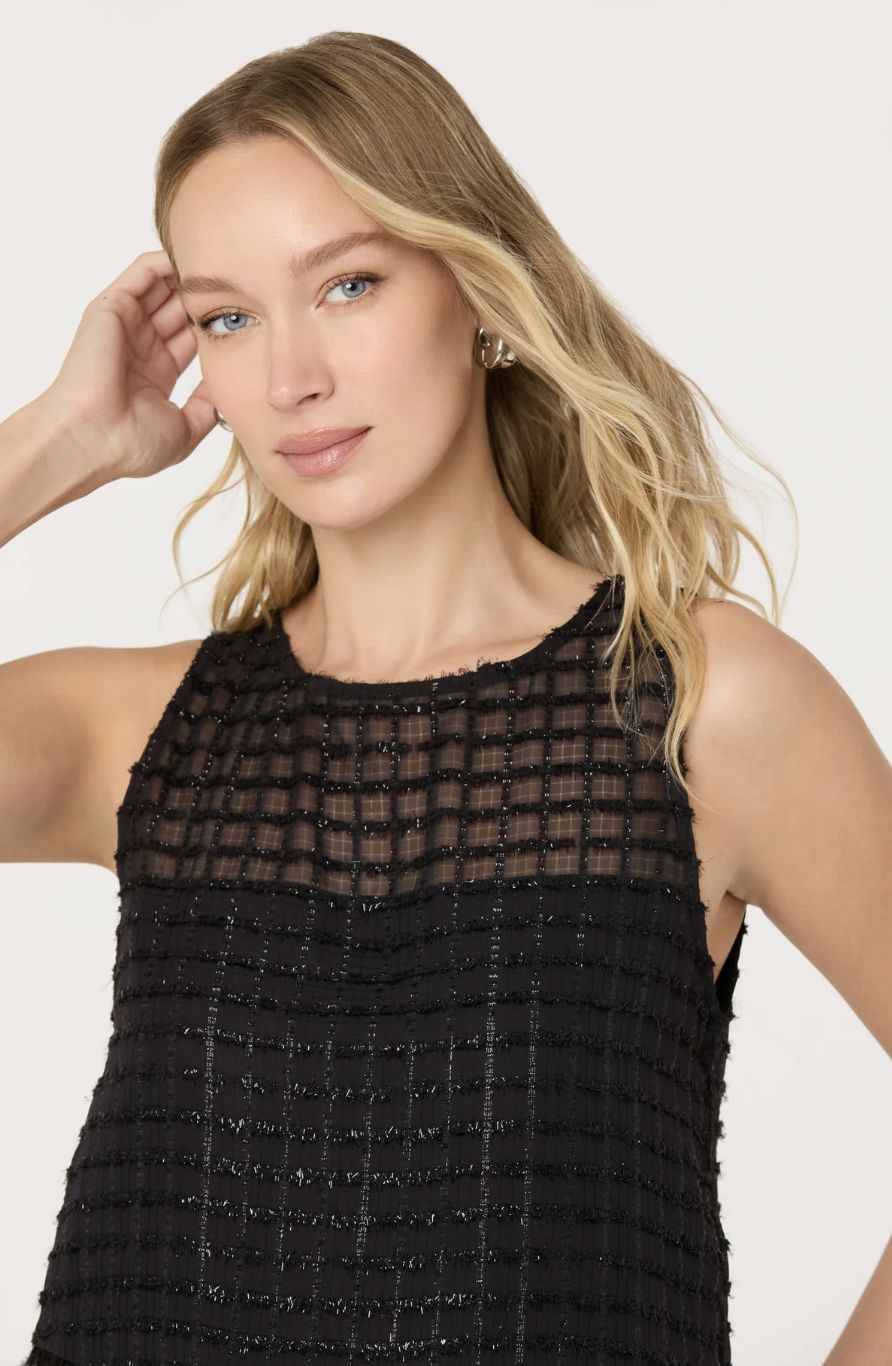 Etheos Metallic Feather Trim Top