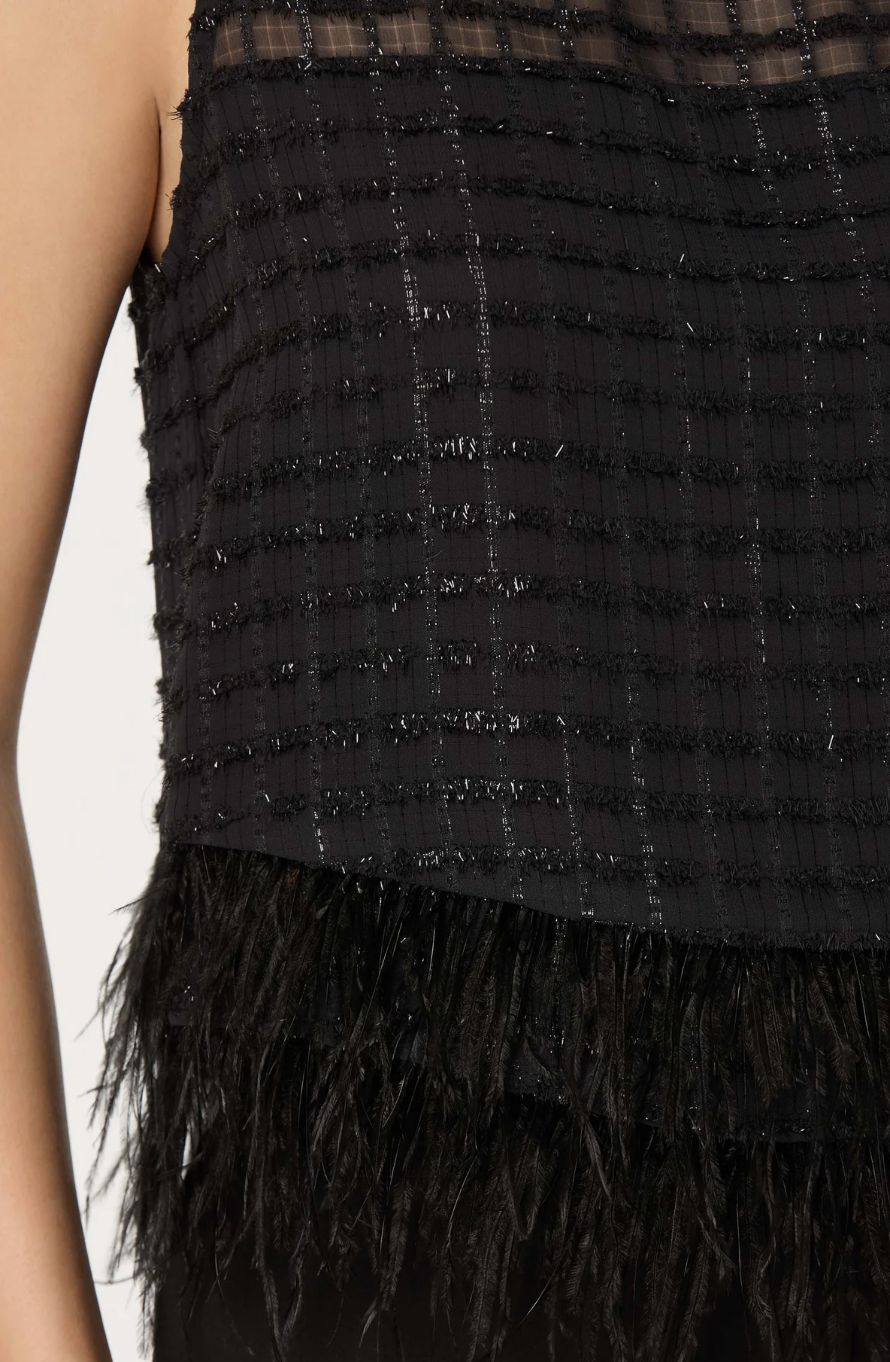 Etheos Metallic Feather Trim Top