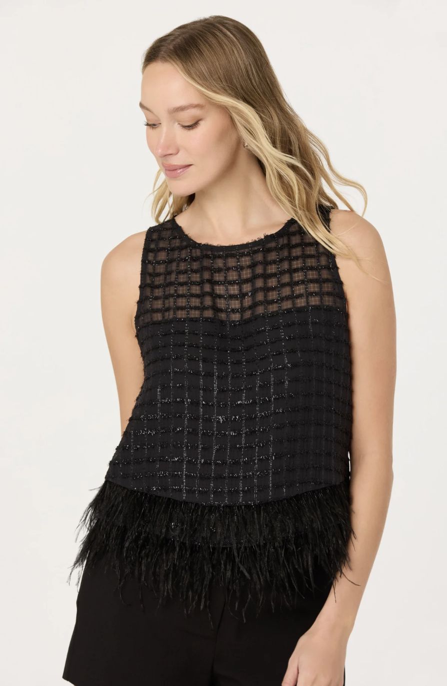 Etheos Metallic Feather Trim Top