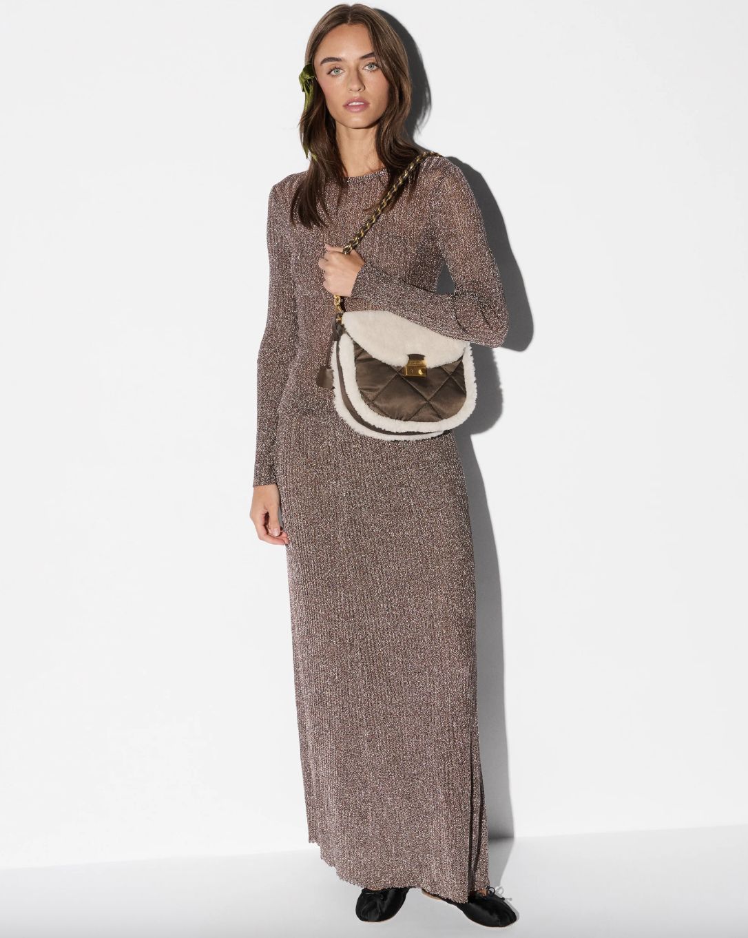 MZ Wallace  Shearling / Walnut Crosby Lock Saddle Crossbody