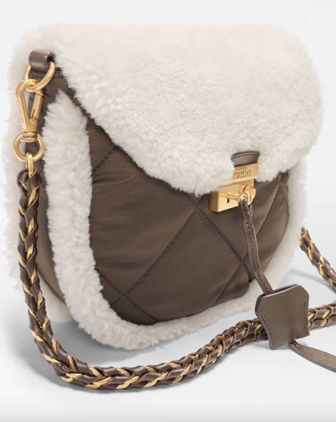 MZ Wallace  Shearling / Walnut Crosby Lock Saddle Crossbody