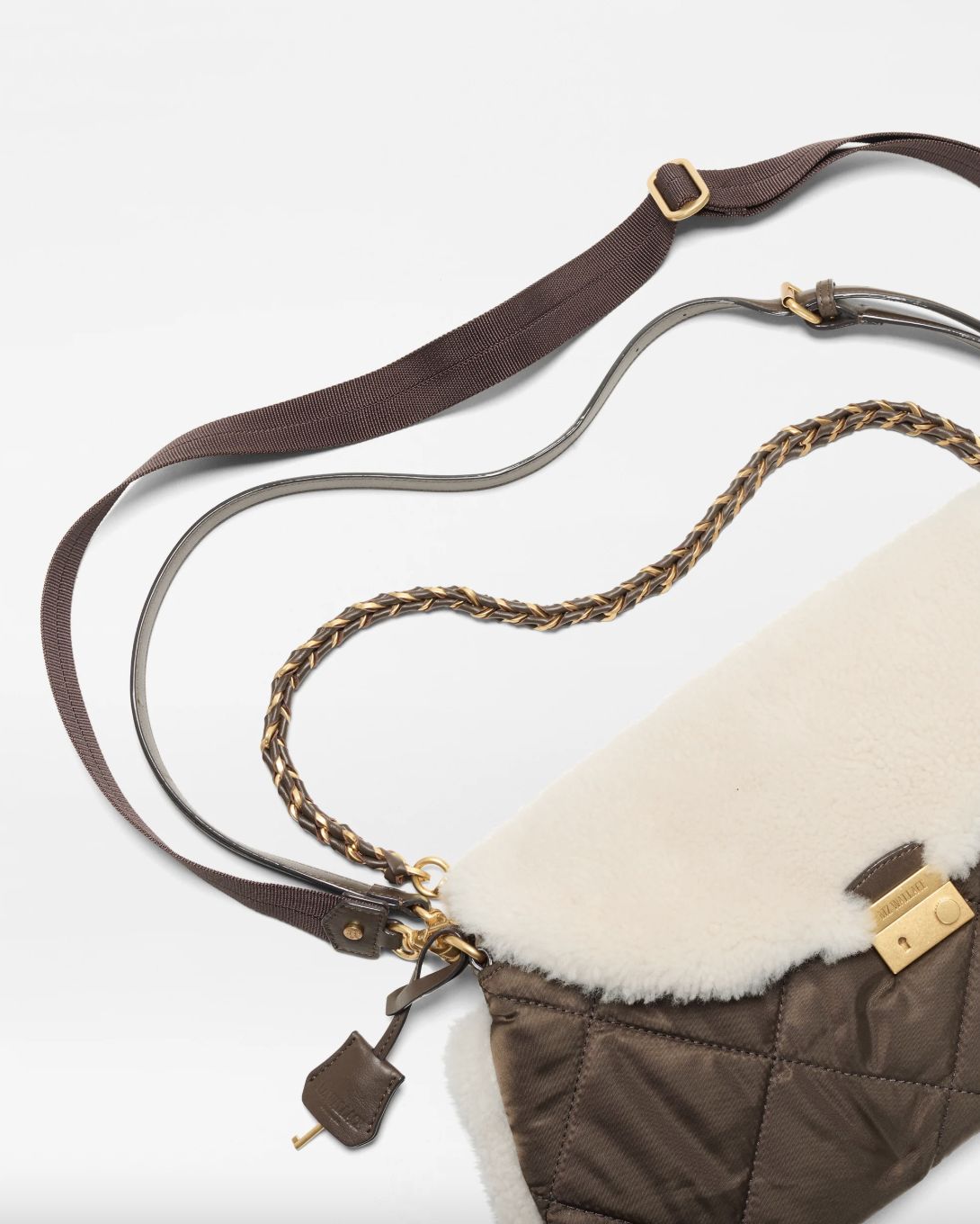 The MZ Wallace Shearling/Walnut Crosby Lock Shoulder Bag