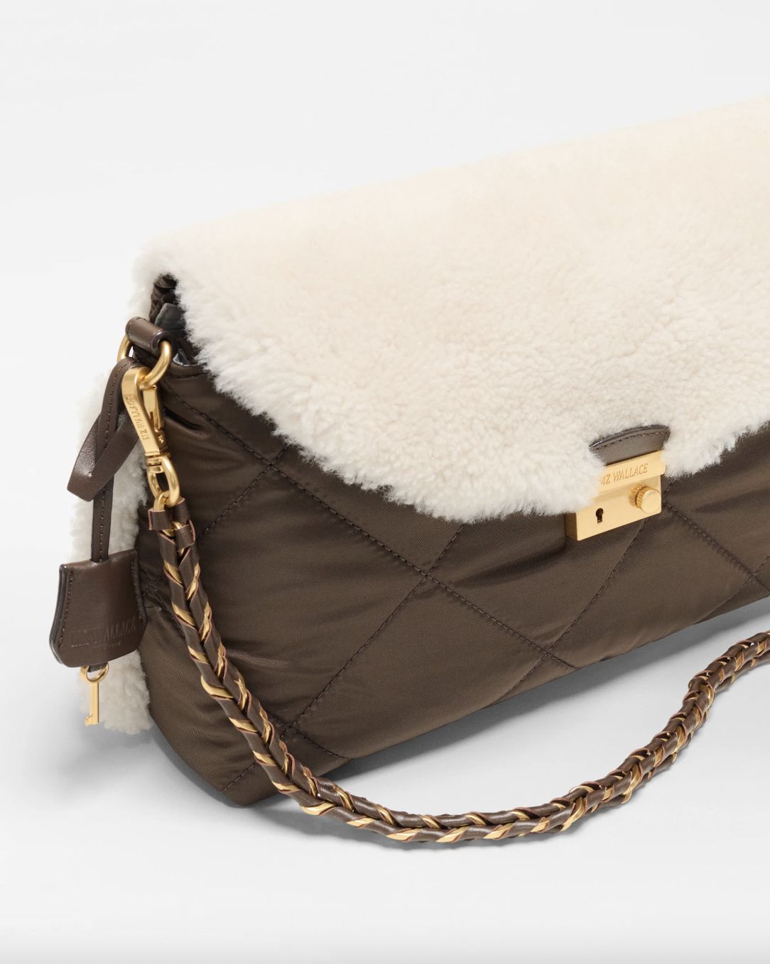 The MZ Wallace Shearling/Walnut Crosby Lock Shoulder Bag