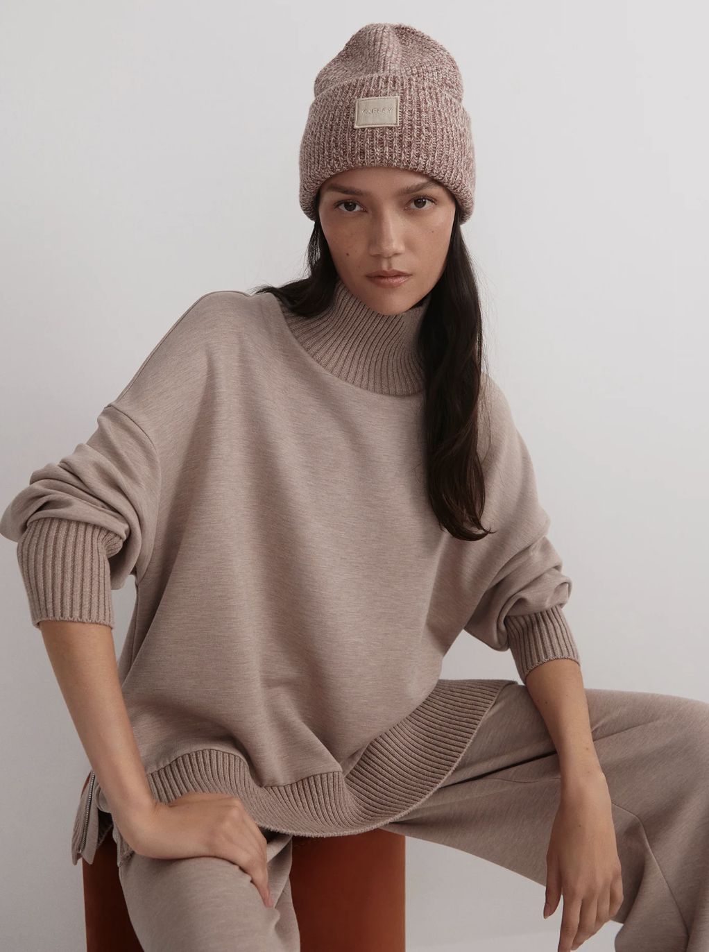 Varley Barker High Neck Sweatshirt in Taupe Marl