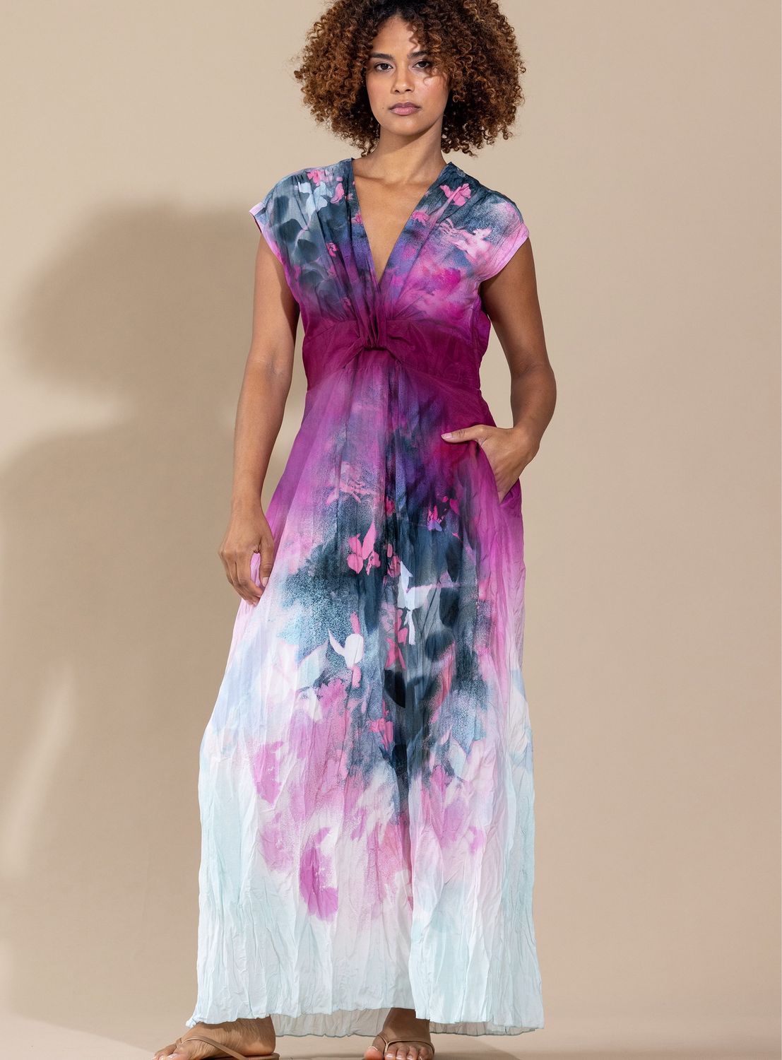 Go Silk Crinkle Cut Twist Dress in Gradient Garden