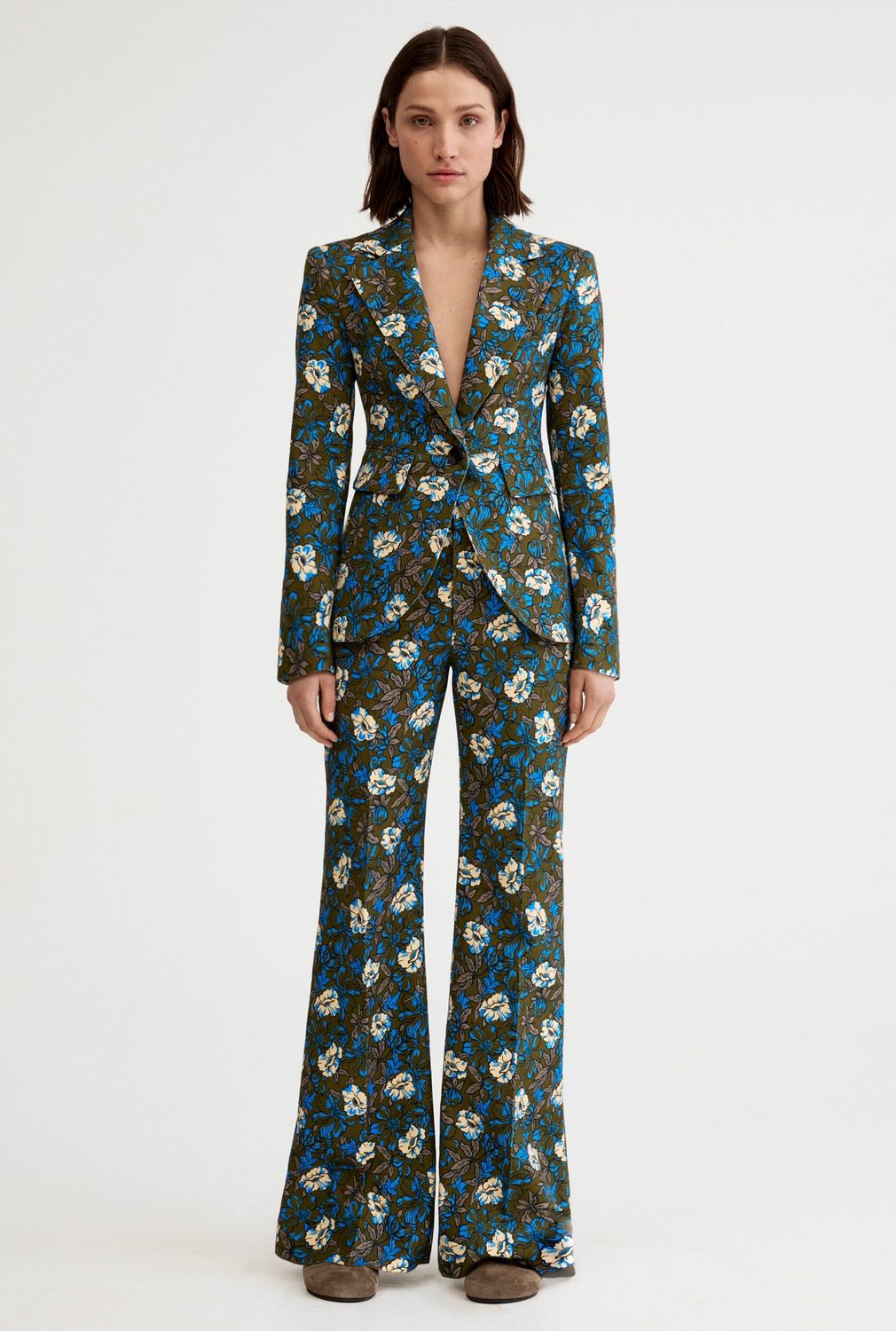 Smythe Seamed Blazer in Olive Floral, Color: Olive Floral, Size: 4