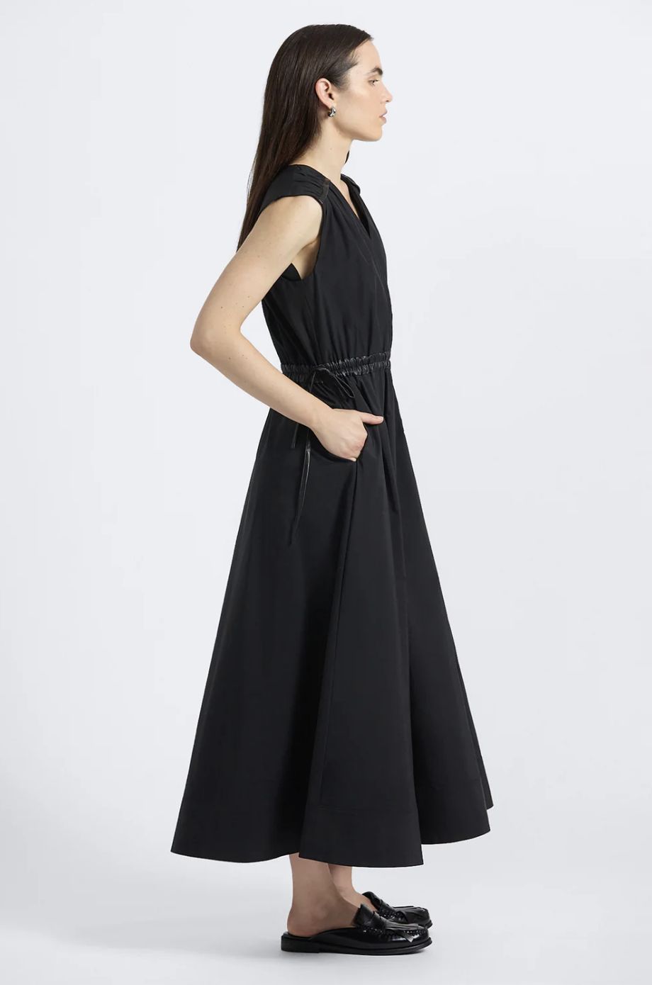 Derek Lam Eros Leather Trim Poplin Dress