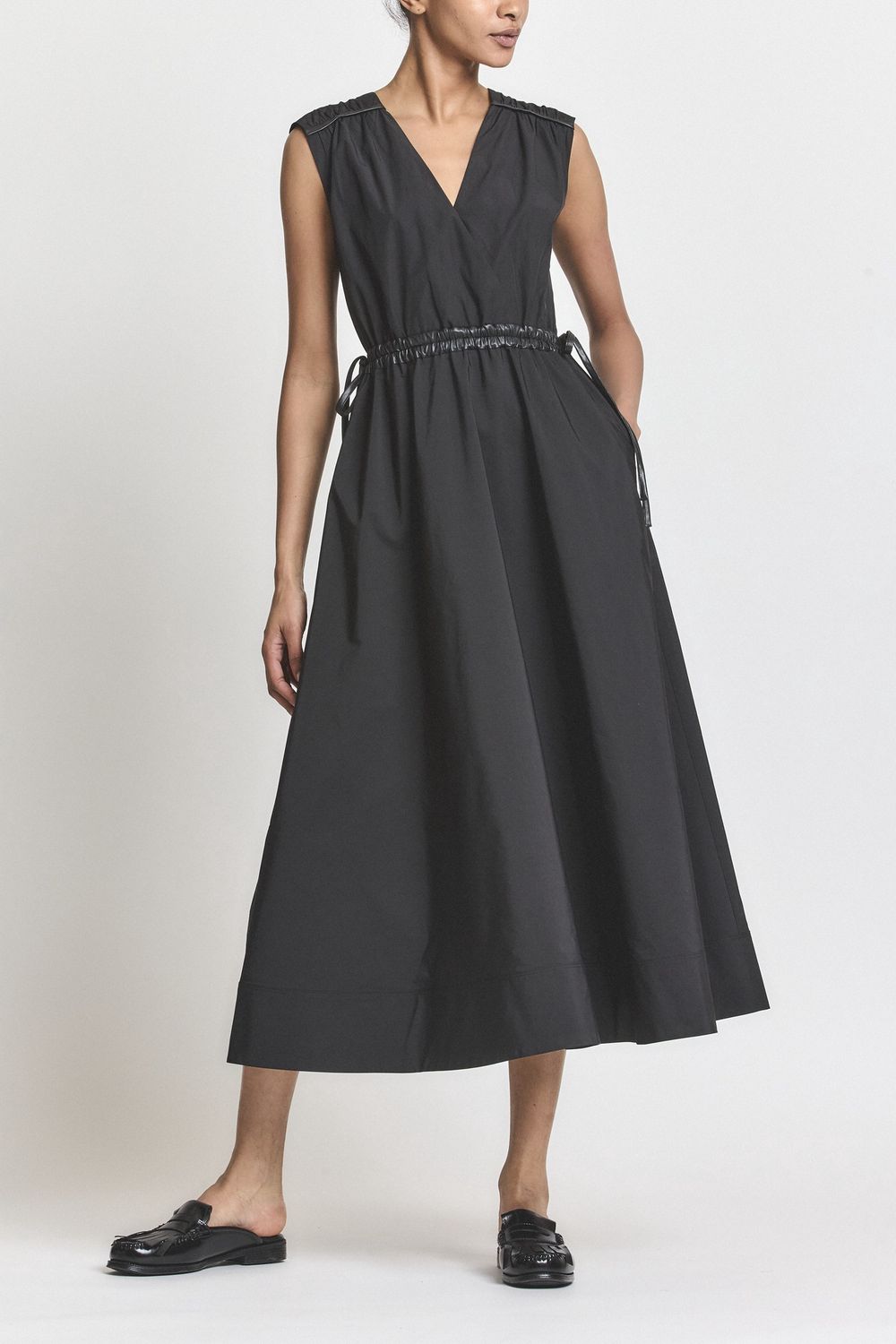 Derek Lam Eros Leather Trim Poplin Dress